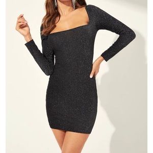 Sexy Square Neck Glitter BodyCon Dress